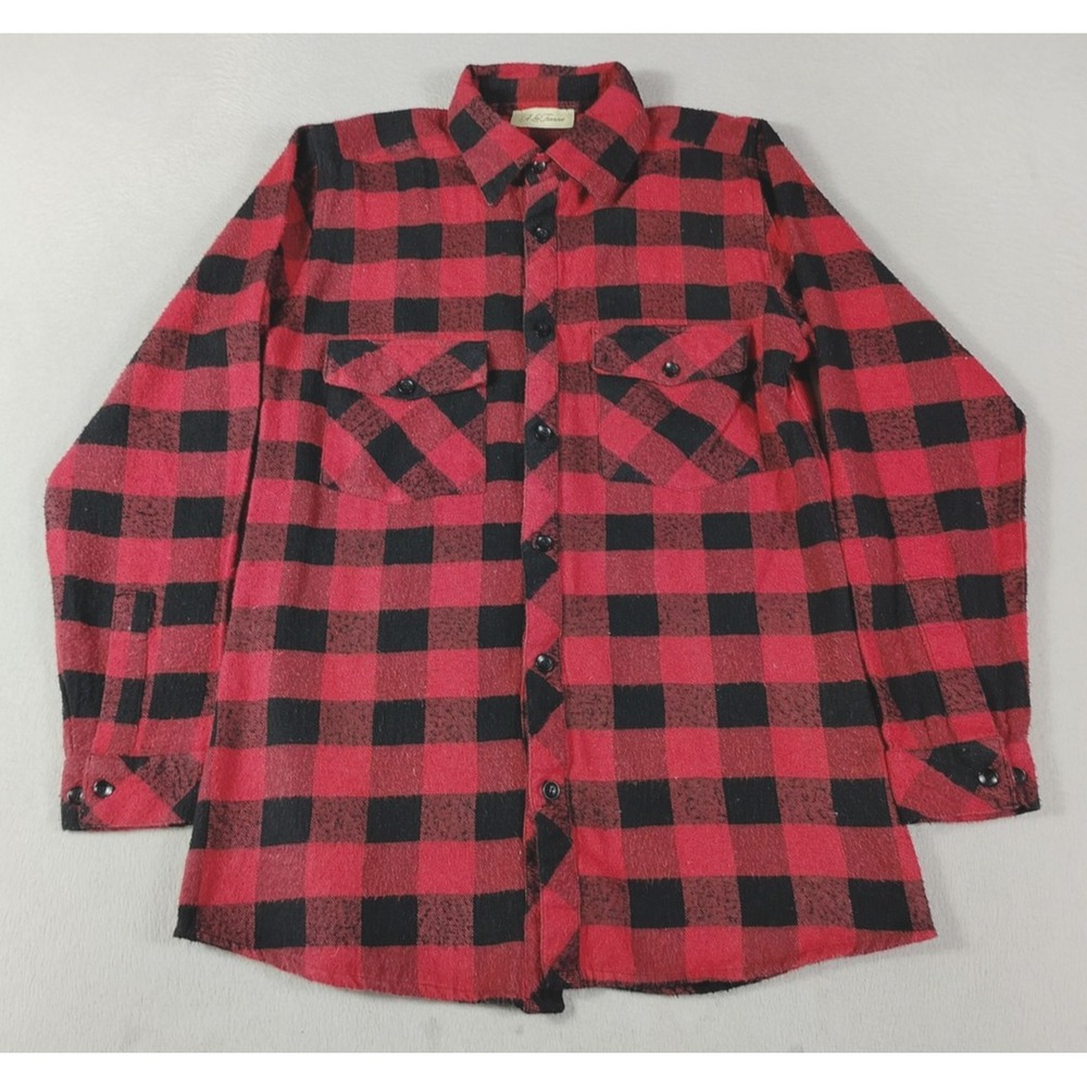 A La Tzarina Shirt Mens S/M Red Black Plaid Flannel Lumberjack Cabincore Cozy